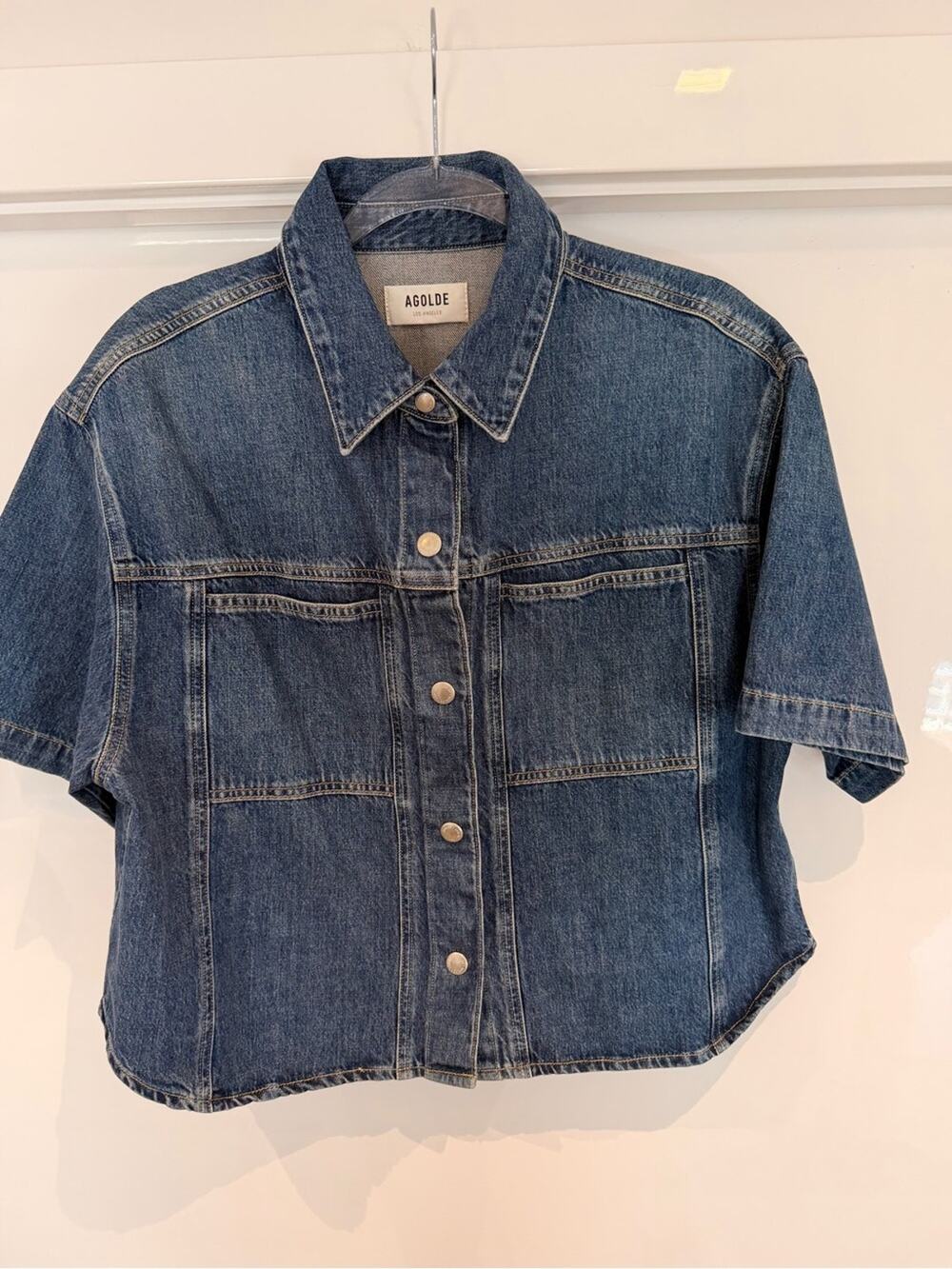 Agolde Dark Blue Short-Sleeve Denim Jacket